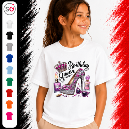 Vorschau – Kinder T-Shirt 'Birthday Queen' mit Glitzer High Heel & Krone