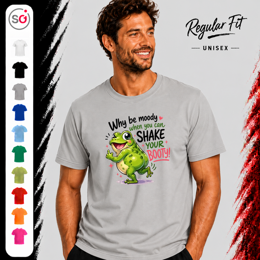 Vorschau – Tanzender Frosch Shake Your Booty T-Shirt – Lustiges Motiv für gute Laune