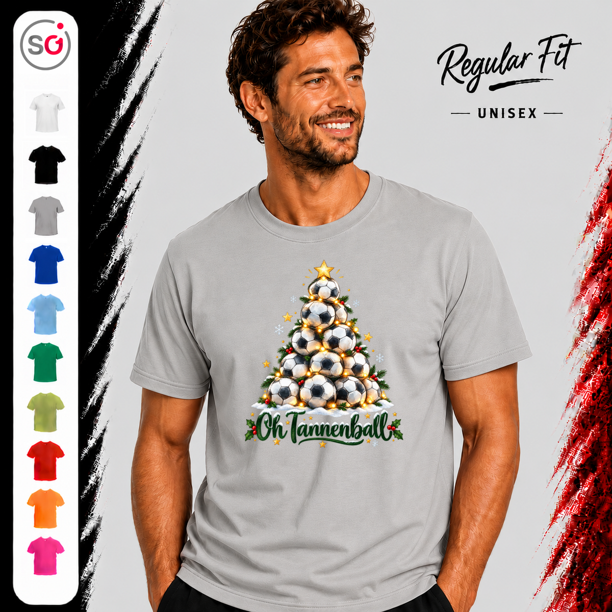 Vorschau – Oh Tannenball T-Shirt: Witziger Weihnachtsbaum aus Fußbällen für die Festtage