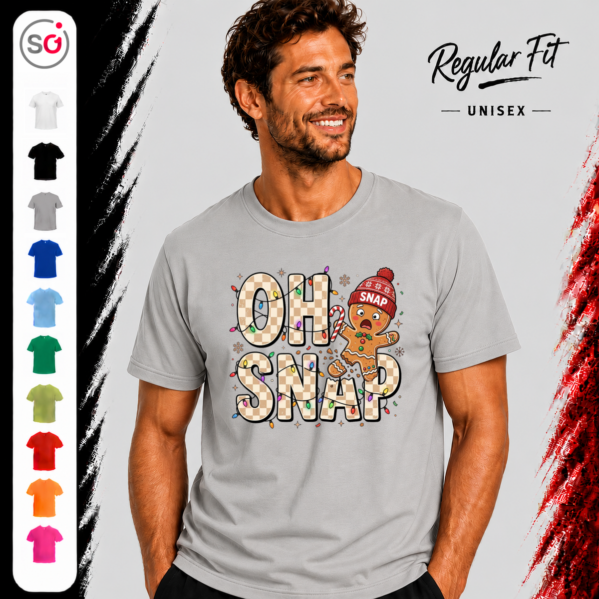 Vorschau – Oh Snap T-Shirt mit lustigem Lebkuchenmann | Witziges Design für die Weihnachtszeit & Advent