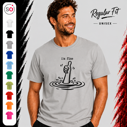 Vorschau – T-Shirt mit sarkastischem 'I'm Fine' Daumen Hoch Motiv