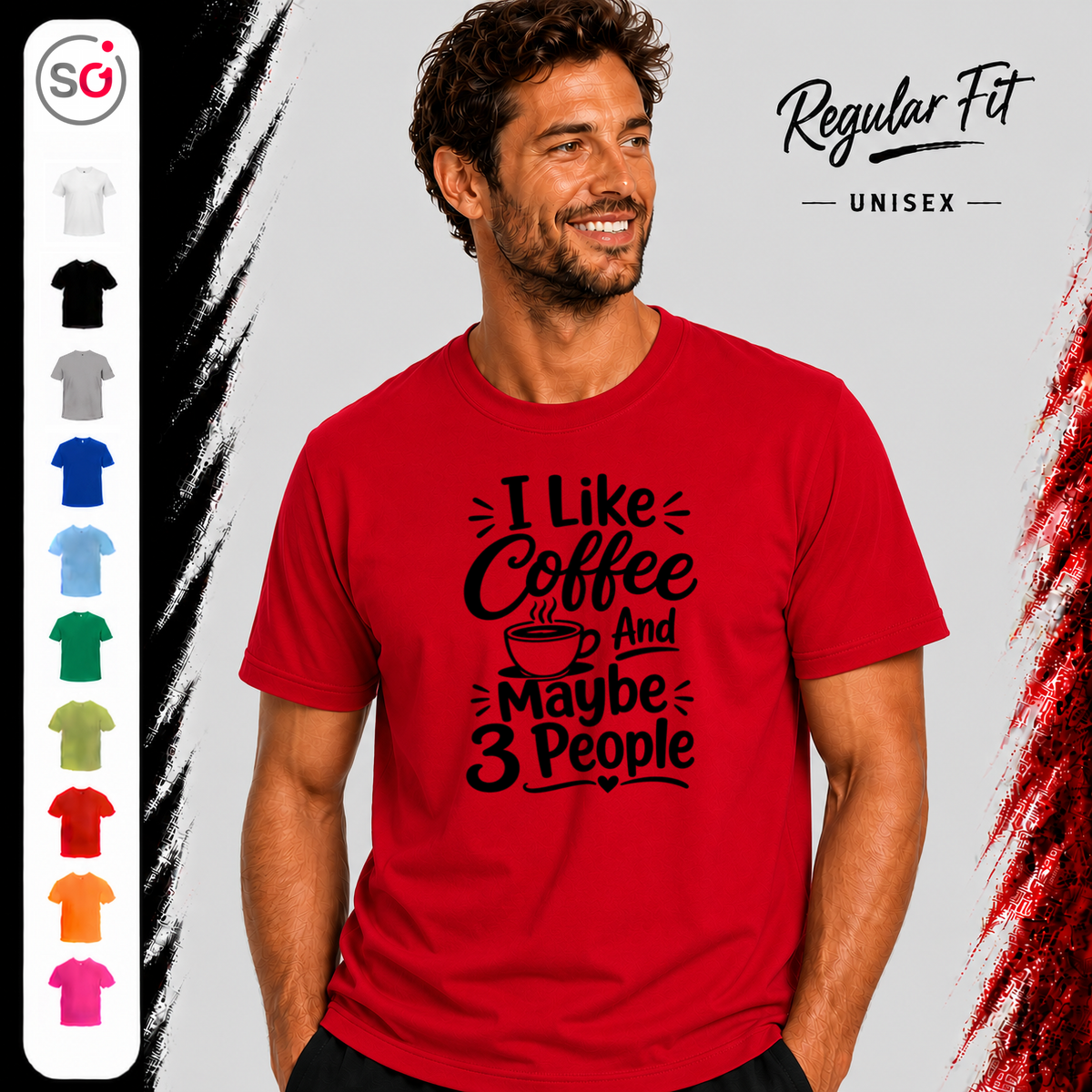 Vorschau – T-Shirt 'I Like Coffee And Maybe 3 People' | Witziger Spruch für Kaffeeliebhaber & Introvertierte