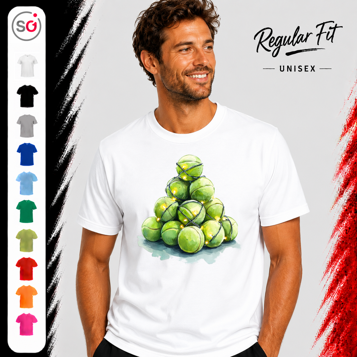 Vorschau – Weihnachtsbaum aus Tennisbällen T-Shirt | Festliches Design für Tennisfans