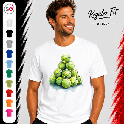 Vorschau – Weihnachtsbaum aus Tennisbällen T-Shirt | Festliches Design für Tennisfans