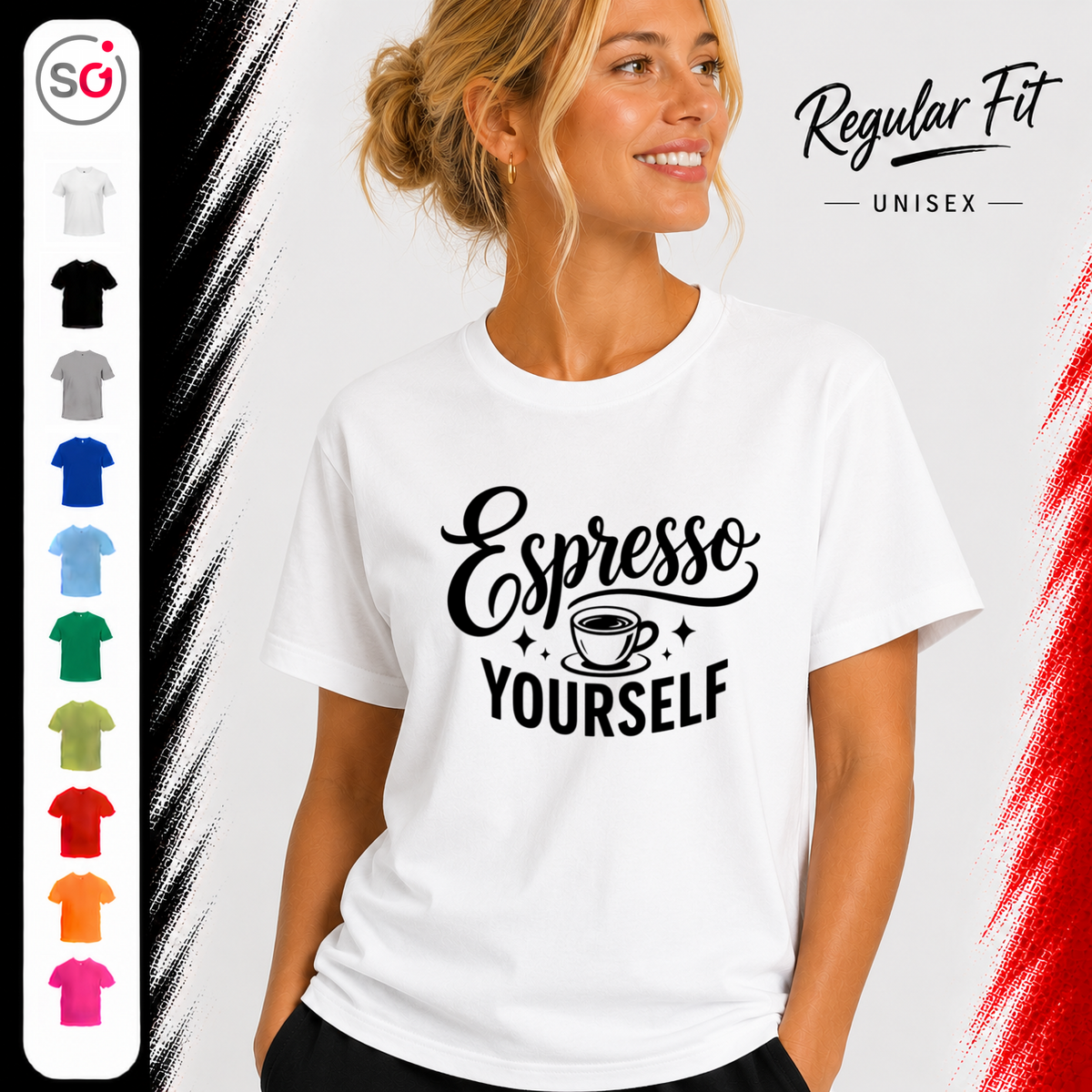 Vorschau – T-Shirt mit Spruch "Espresso Yourself" | Witziges Wortspiel-Design für Kaffeeliebhaber