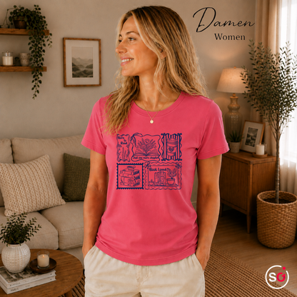 Damen Fuchsia – Lesemotiv T-Shirt: Born to Read, Just One More Chapter & Buchliebe Stempeldesign