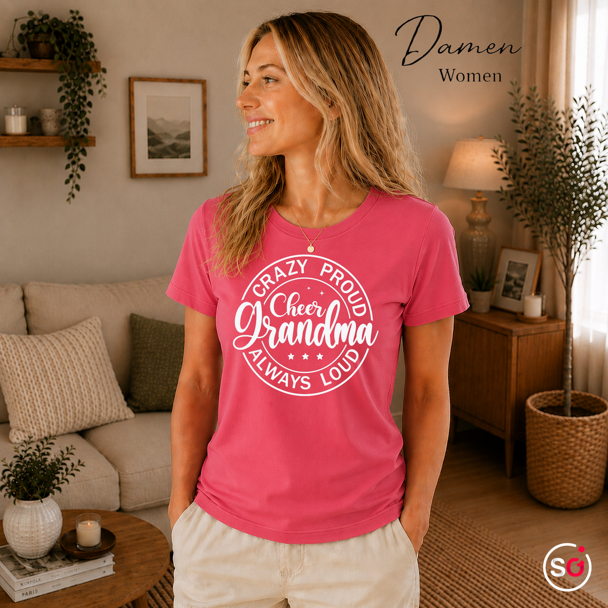 Damen Fuchsia – T-Shirt mit „Crazy Proud Cheer Grandma“ Spruch für die stolzeste und lauteste Oma
