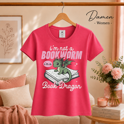 Damen Fuchsia – Ich bin kein Bücherwurm, ich bin ein Buchdrache: Charmantes Drachenmotiv für Lesefans