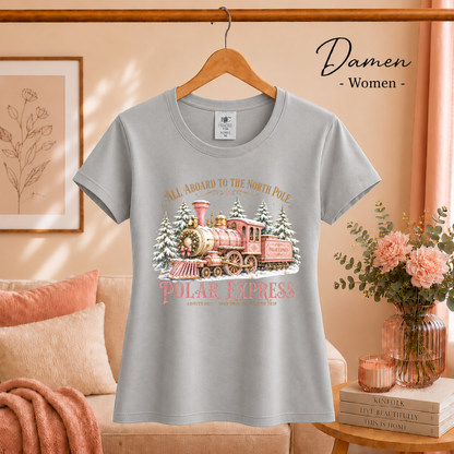 Damen Grau – T-Shirt Polar Express: Magische Weihnachtsfahrt zum Nordpol im Vintage-Design