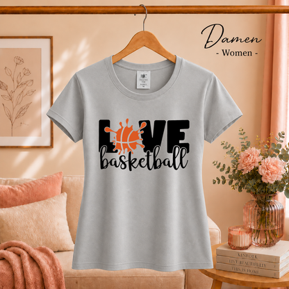 Damen Grau – Love Basketball T-Shirt mit dynamischem Splash-Art-Design