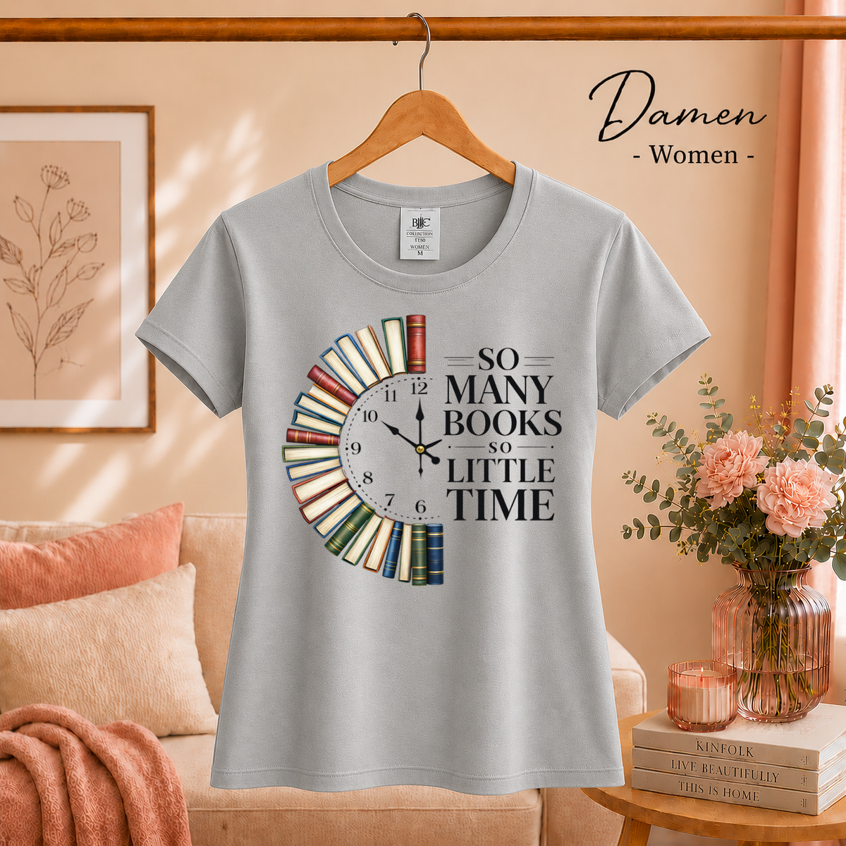 Damen Grau – Bücheruhr T-Shirt: So Many Books So Little Time – Das perfekte Design für Lesefans