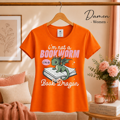 Damen Orange – Ich bin kein Bücherwurm, ich bin ein Buchdrache: Charmantes Drachenmotiv für Lesefans
