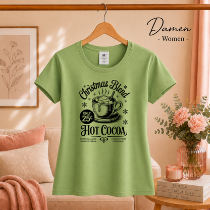 Damen Pistaccio – T-Shirt mit Hot Cocoa Motiv 'Christmas Blend' im nostalgischen Retro-Design