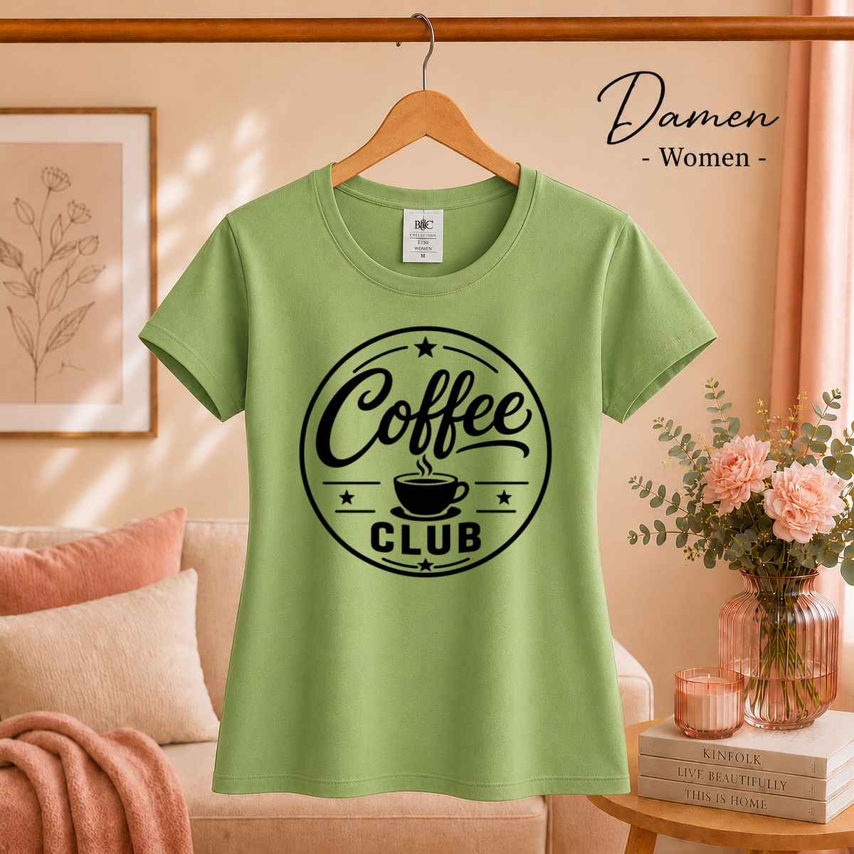 Damen Pistaccio – T-Shirt mit Coffee Club Emblem | Retro-Logo für Kaffee-Liebhaber