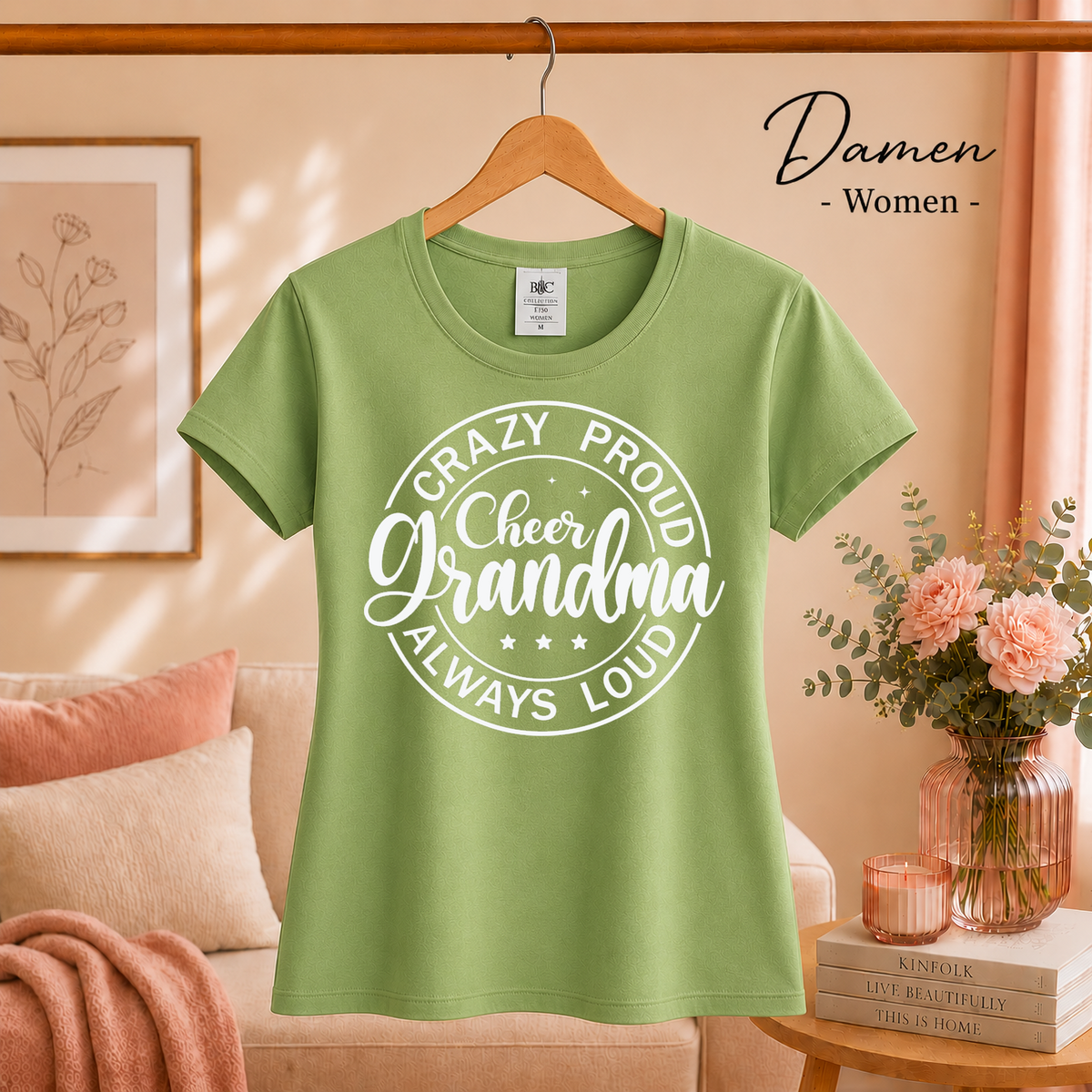 Damen Pistaccio – T-Shirt mit „Crazy Proud Cheer Grandma“ Spruch für die stolzeste und lauteste Oma