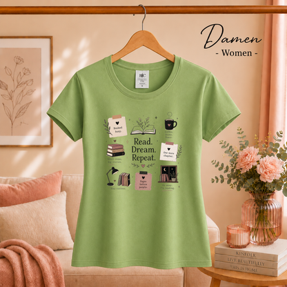 Damen Pistaccio – T-Shirt mit 'Read. Dream. Repeat.' Design – Das perfekte Outfit für gemütliche Lesestunden
