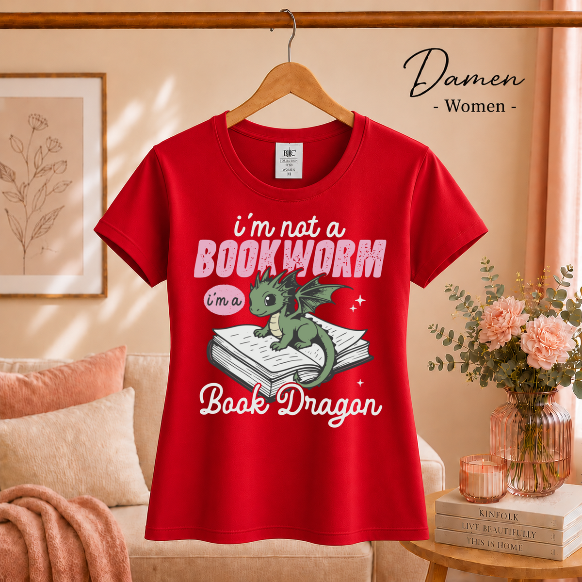 Damen Rot – Ich bin kein Bücherwurm, ich bin ein Buchdrache: Charmantes Drachenmotiv für Lesefans