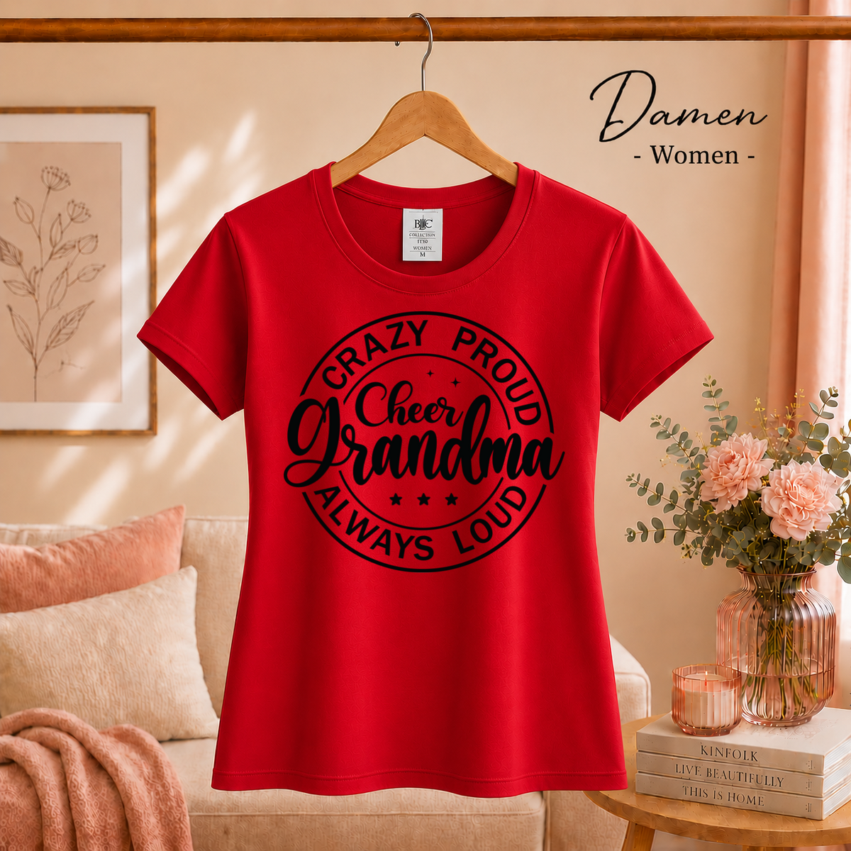 Damen Rot – T-Shirt mit 'Crazy Proud Cheer Grandma' Spruch | Design für stolze Cheerleader-Omas