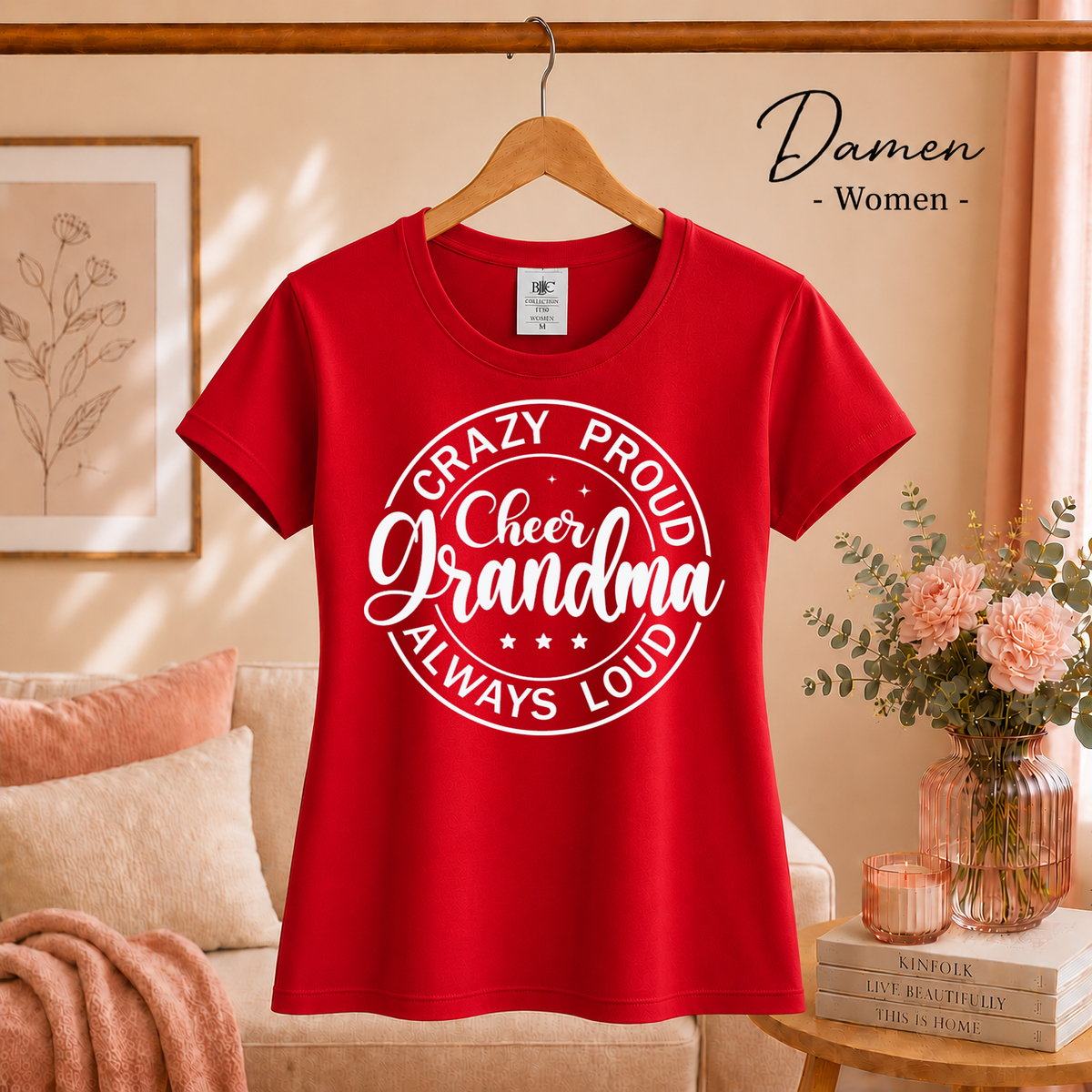Damen Rot – T-Shirt mit „Crazy Proud Cheer Grandma“ Spruch für die stolzeste und lauteste Oma