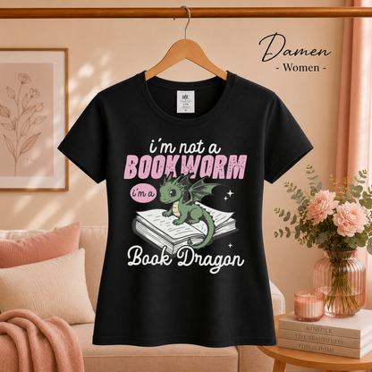 Damen Schwarz – Ich bin kein Bücherwurm, ich bin ein Buchdrache: Charmantes Drachenmotiv für Lesefans