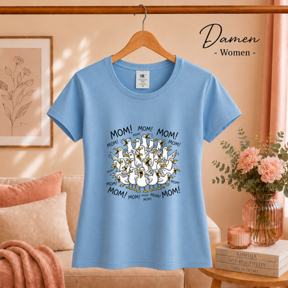 Damen SkyBlau – T-Shirt mit schreienden Möwen 'Mom! Mom! Mom!' - Lustiges Comic-Design