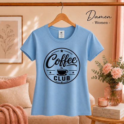 Damen SkyBlau – T-Shirt mit Coffee Club Emblem | Retro-Logo für Kaffee-Liebhaber