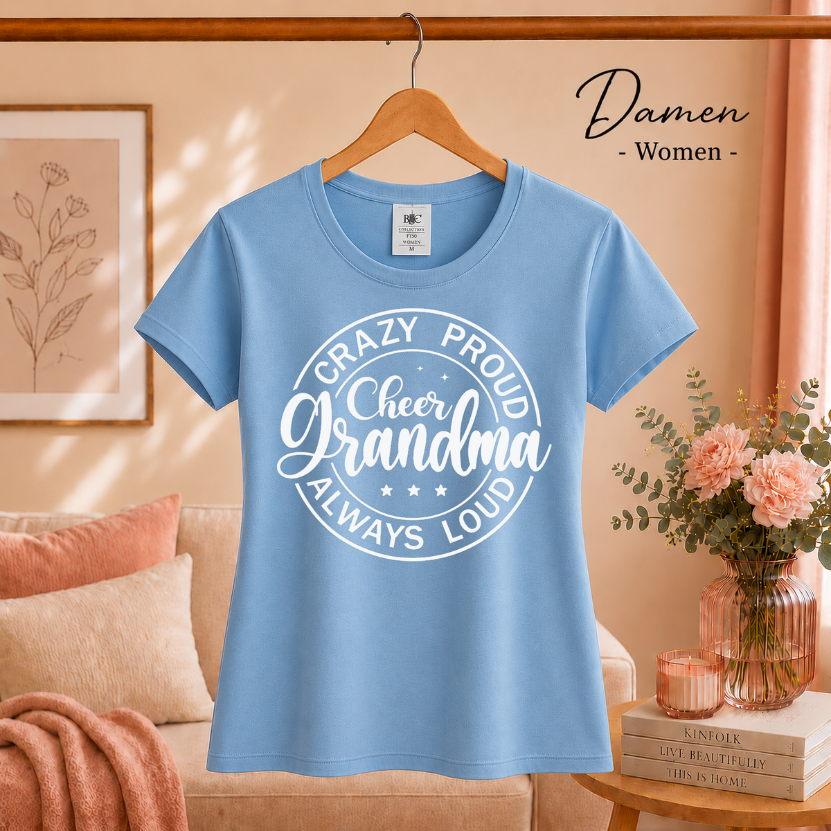 Damen SkyBlau – T-Shirt mit „Crazy Proud Cheer Grandma“ Spruch für die stolzeste und lauteste Oma