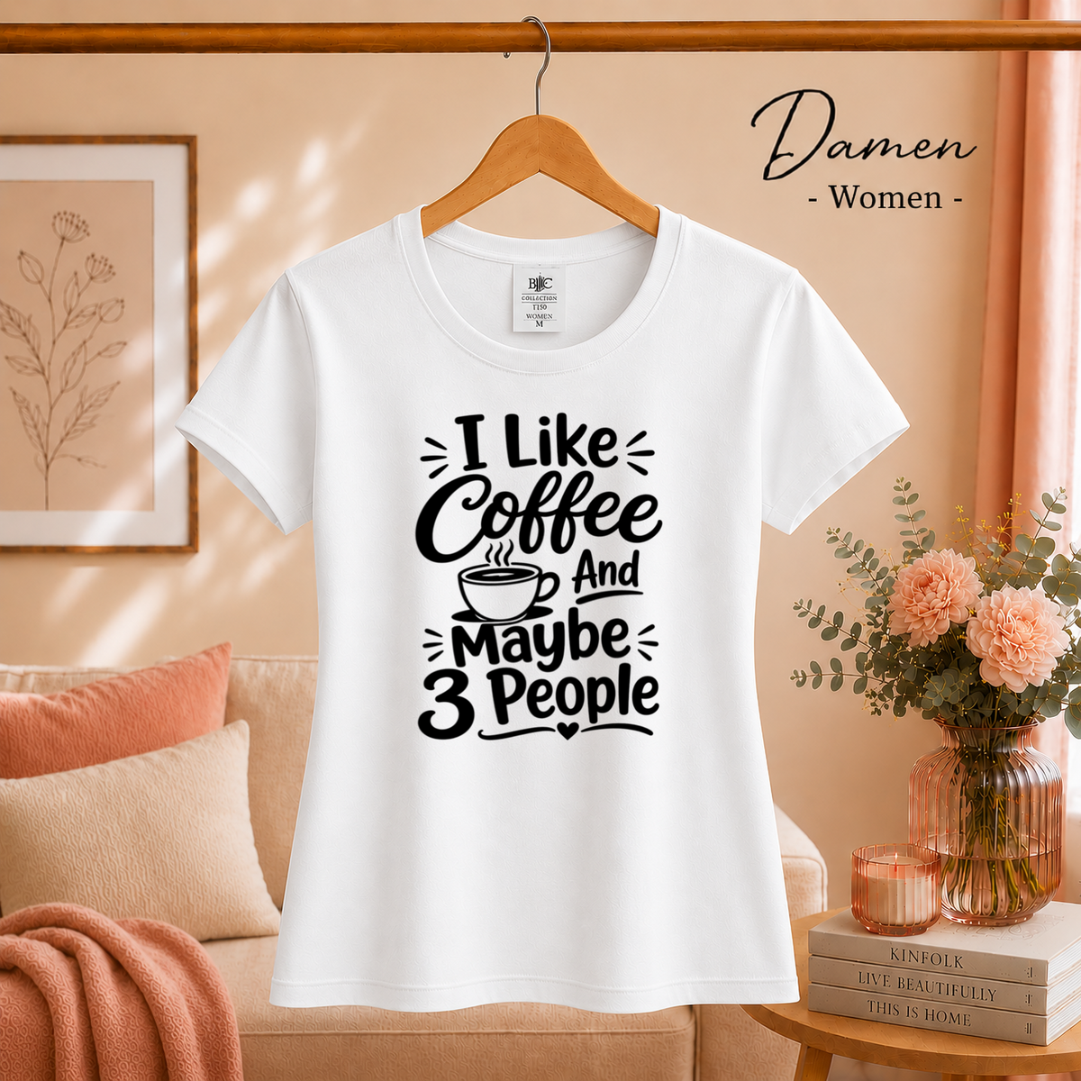 Damen Weiß – T-Shirt 'I Like Coffee And Maybe 3 People' | Witziger Spruch für Kaffeeliebhaber & Introvertierte