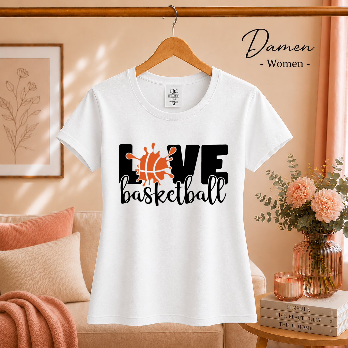 Damen Weiß – Love Basketball T-Shirt mit dynamischem Splash-Art-Design