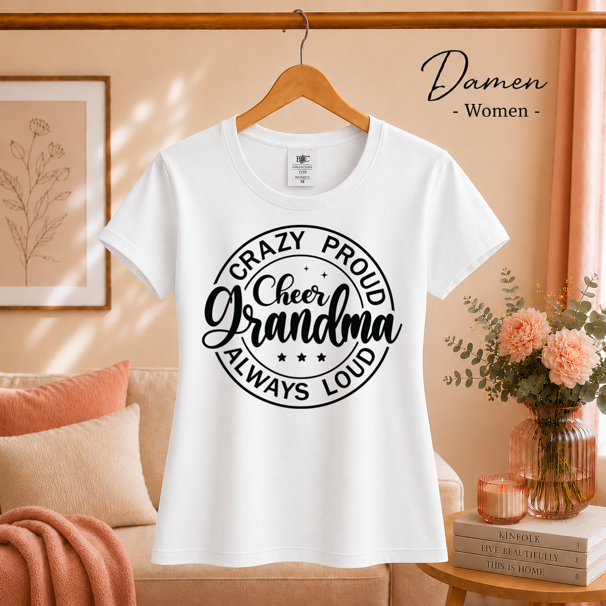 Damen Weiß – T-Shirt mit 'Crazy Proud Cheer Grandma' Spruch | Design für stolze Cheerleader-Omas