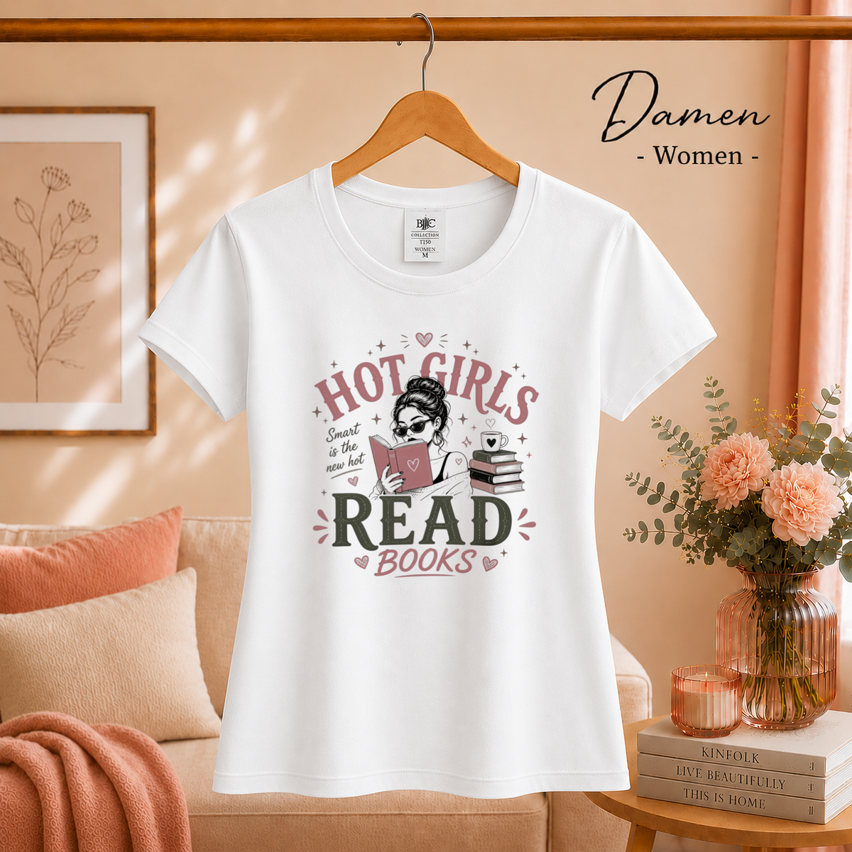 Damen Weiß – T-Shirt mit „Hot Girls Read Books“ Aufdruck | Statement-Design für Leseratten und Bücherwürmer