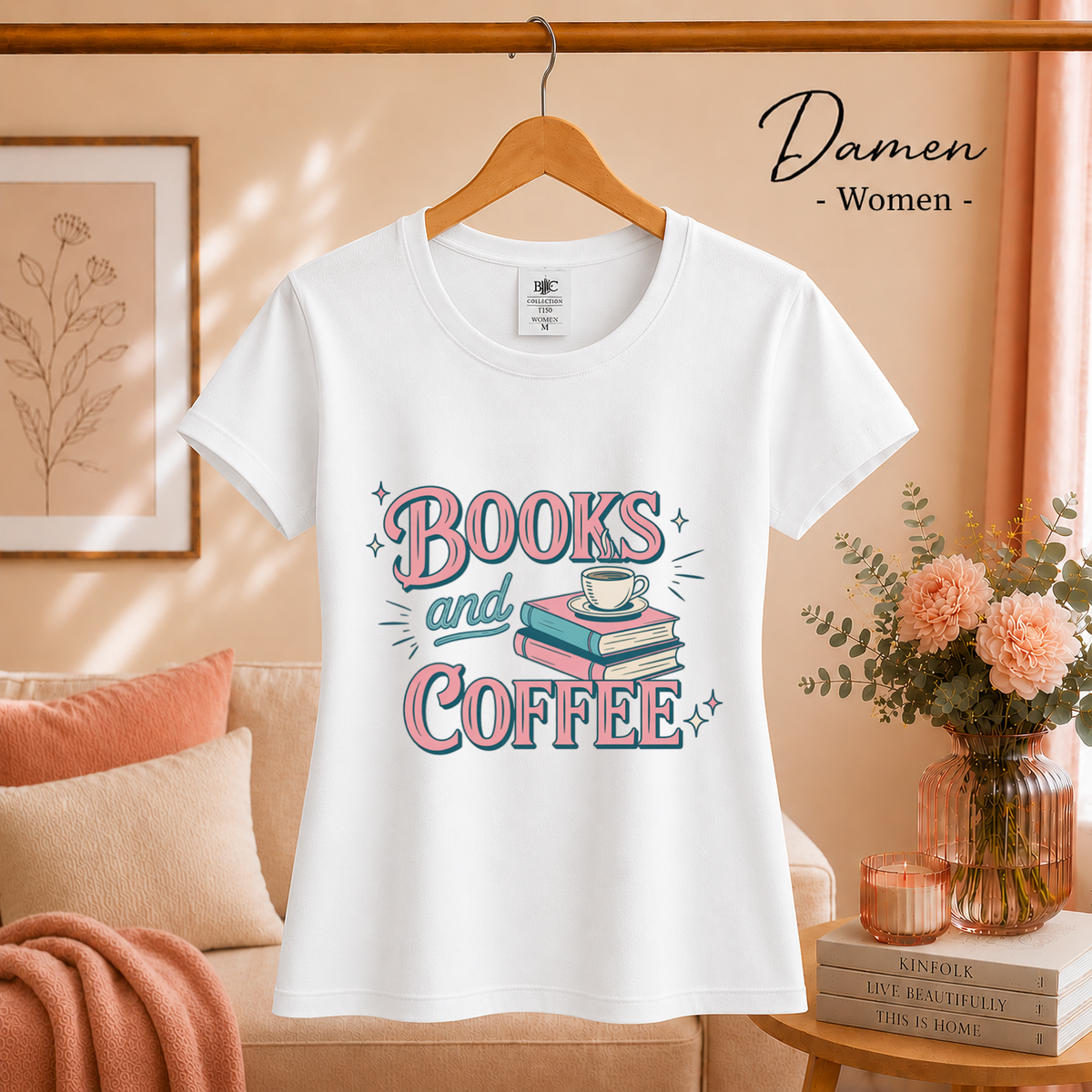 Damen Weiß – Books and Coffee T-Shirt | Charmantes Design für Leseratten & Kaffeefans