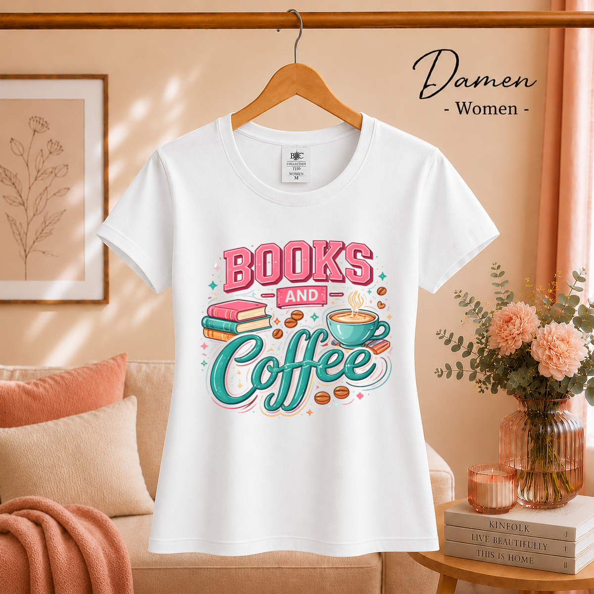 Damen Weiß – Books and Coffee Design T-Shirt - Leseliebe & Kaffeegenuss