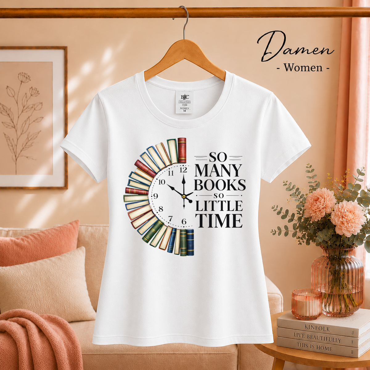 Damen Weiß – Bücheruhr T-Shirt: So Many Books So Little Time – Das perfekte Design für Lesefans