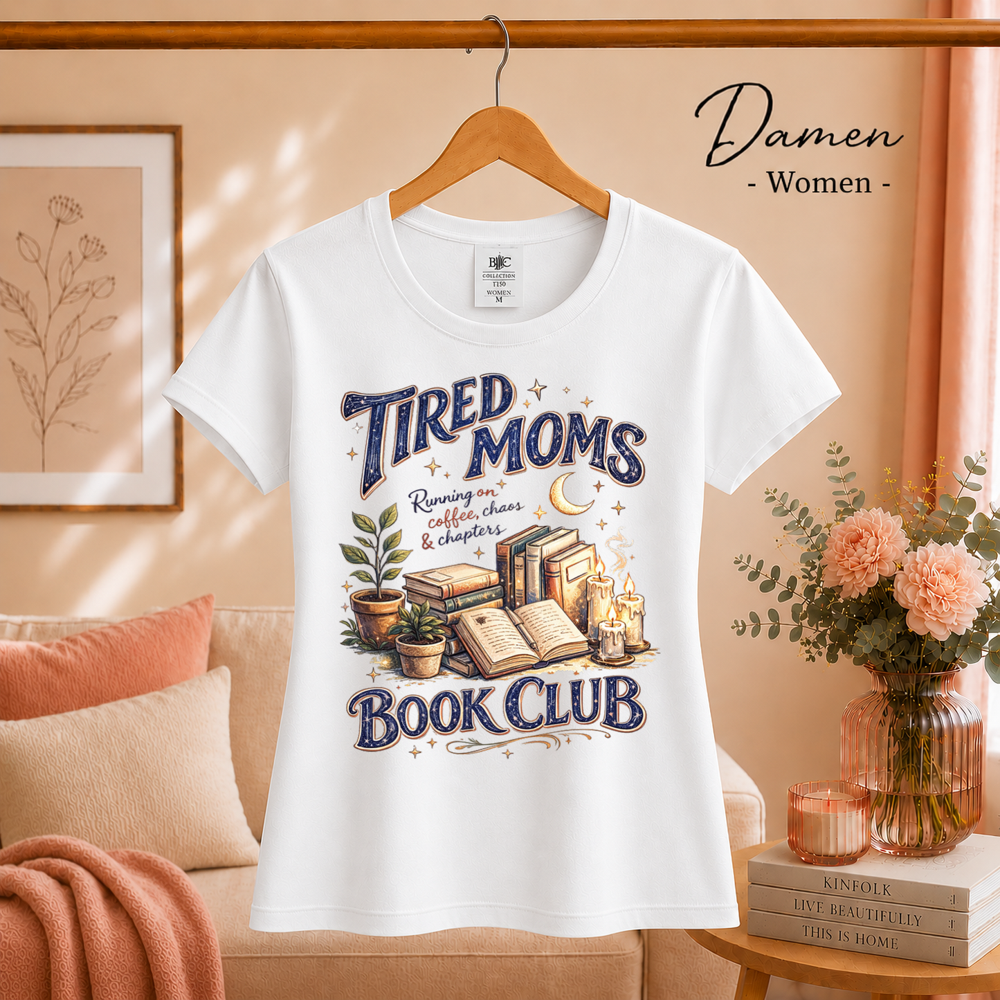Damen Weiß – Tired Moms Book Club T-Shirt | Kaffee, Bücher & Chaos Motiv