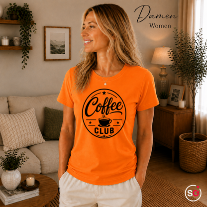 Damen Orange – T-Shirt mit Coffee Club Emblem | Retro-Logo für Kaffee-Liebhaber