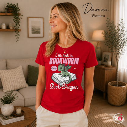 Damen Rot – Ich bin kein Bücherwurm, ich bin ein Buchdrache: Charmantes Drachenmotiv für Lesefans