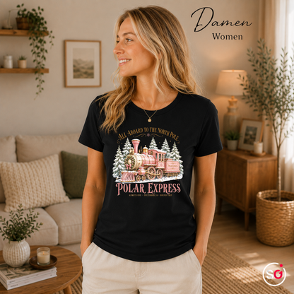 Damen Schwarz – T-Shirt Polar Express: Magische Weihnachtsfahrt zum Nordpol im Vintage-Design