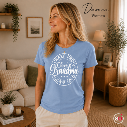 Damen SkyBlau – T-Shirt mit „Crazy Proud Cheer Grandma“ Spruch für die stolzeste und lauteste Oma