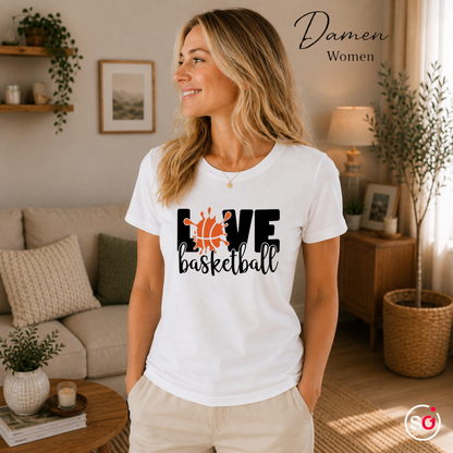 Damen Weiß – Love Basketball T-Shirt mit dynamischem Splash-Art-Design
