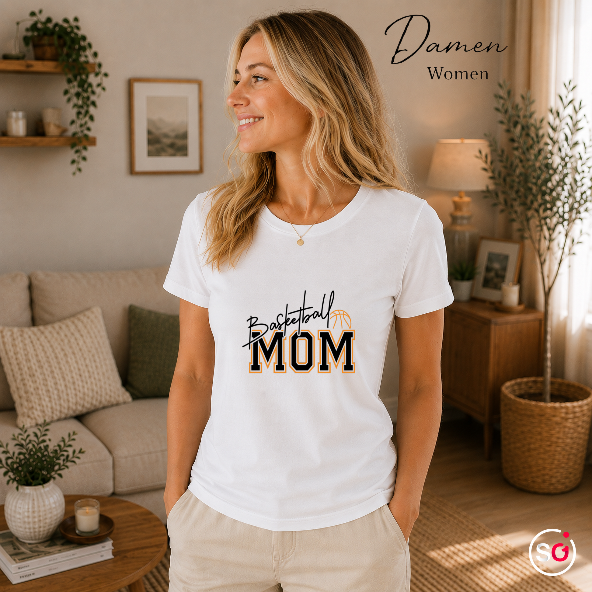Damen Weiß – Basketball Mom Statement-Shirt | College-Style Schriftzug mit Ball-Grafik