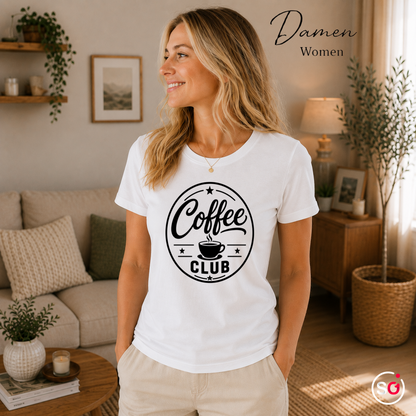 Damen Weiß – T-Shirt mit Coffee Club Emblem | Retro-Logo für Kaffee-Liebhaber