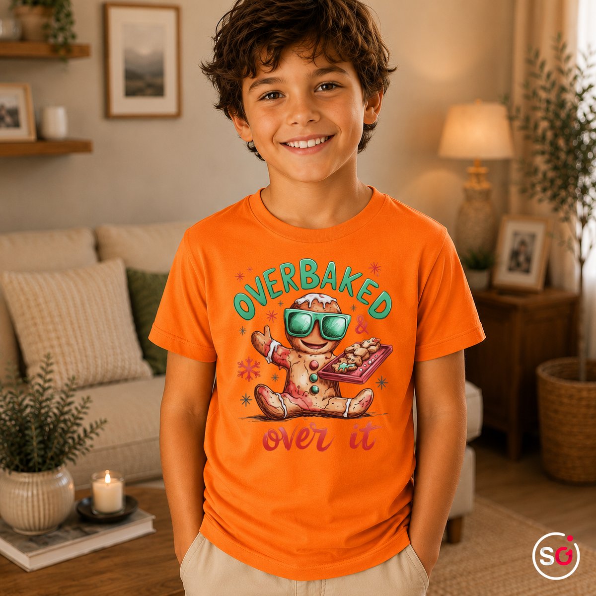 Kinder Orange – Kinder T-Shirt mit coolem Lebkuchenmann | "Overbaked & over it" Weihnachts-Spruch