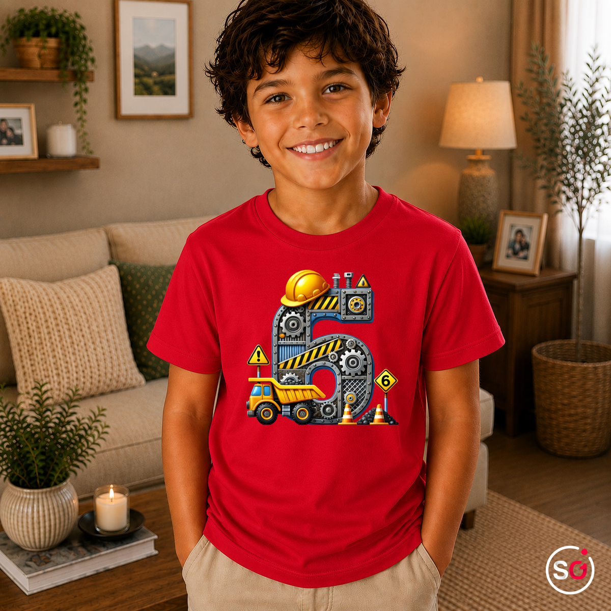 Kinder Rot – Kinder T-Shirt zum 5. Geburtstag mit coolem Baustellen-Motiv, Bagger und großer Zahl Fünf