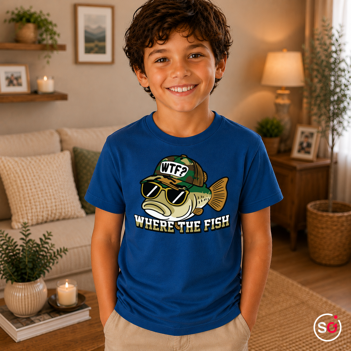 Kinder RoyalBlau – Kinder T-Shirt mit coolem Fisch-Motiv und Angler-Spruch 'WTF - Where The Fish'