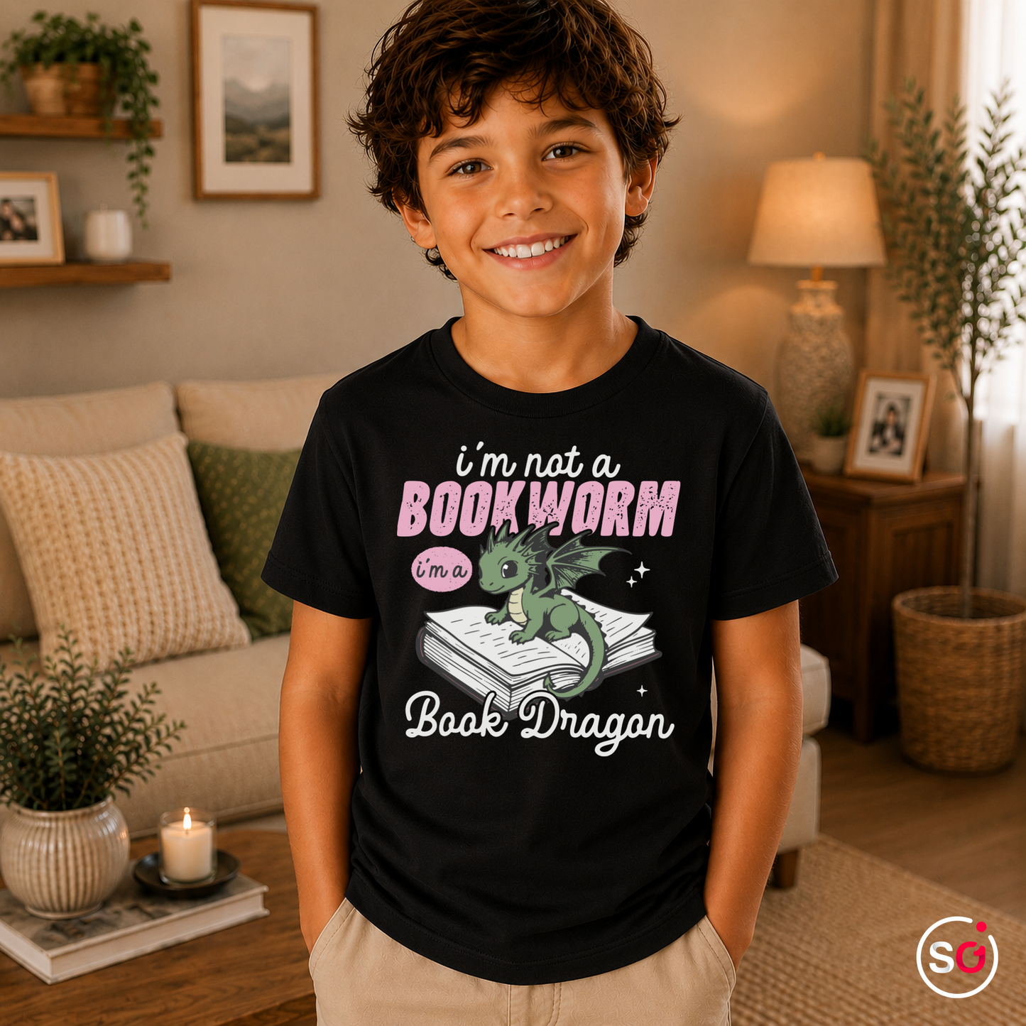 Kinder Schwarz – Kinder T-Shirt: 'I'm not a Bookworm, I'm a Book Dragon' – Süßer Lesedrachen Motiv