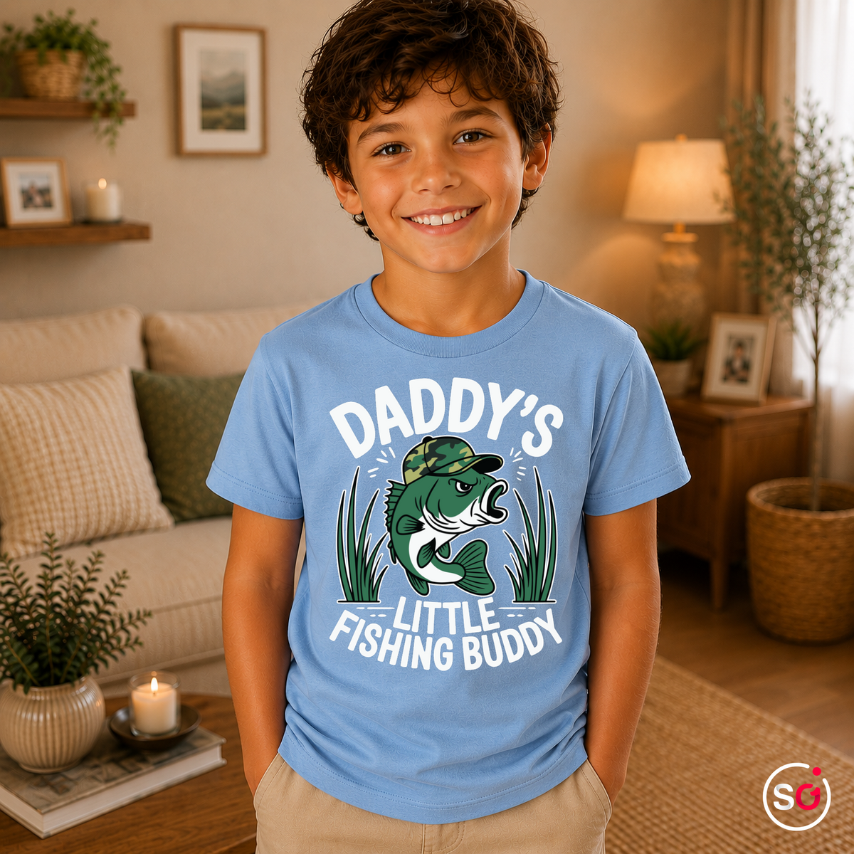 Kinder SkyBlau – Kinder T-Shirt 'Daddy's Little Fishing Buddy' mit coolem Angler-Fisch Motiv