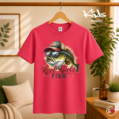 Kinder Fuchsia – Kinder T-Shirt 'Reel Girls Fish' mit coolem Angler-Fisch Motiv