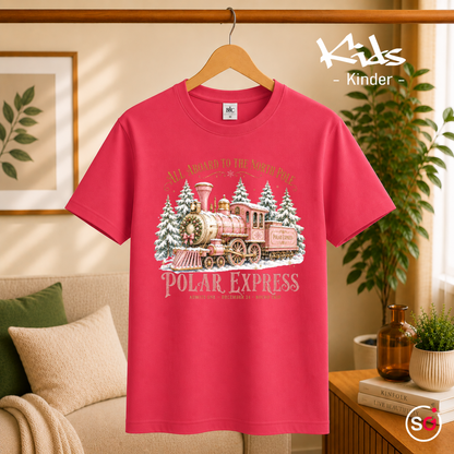 Kinder Fuchsia – Kinder T-Shirt Polar Express | Weihnachtlicher Zug zum Nordpol im Winterwald