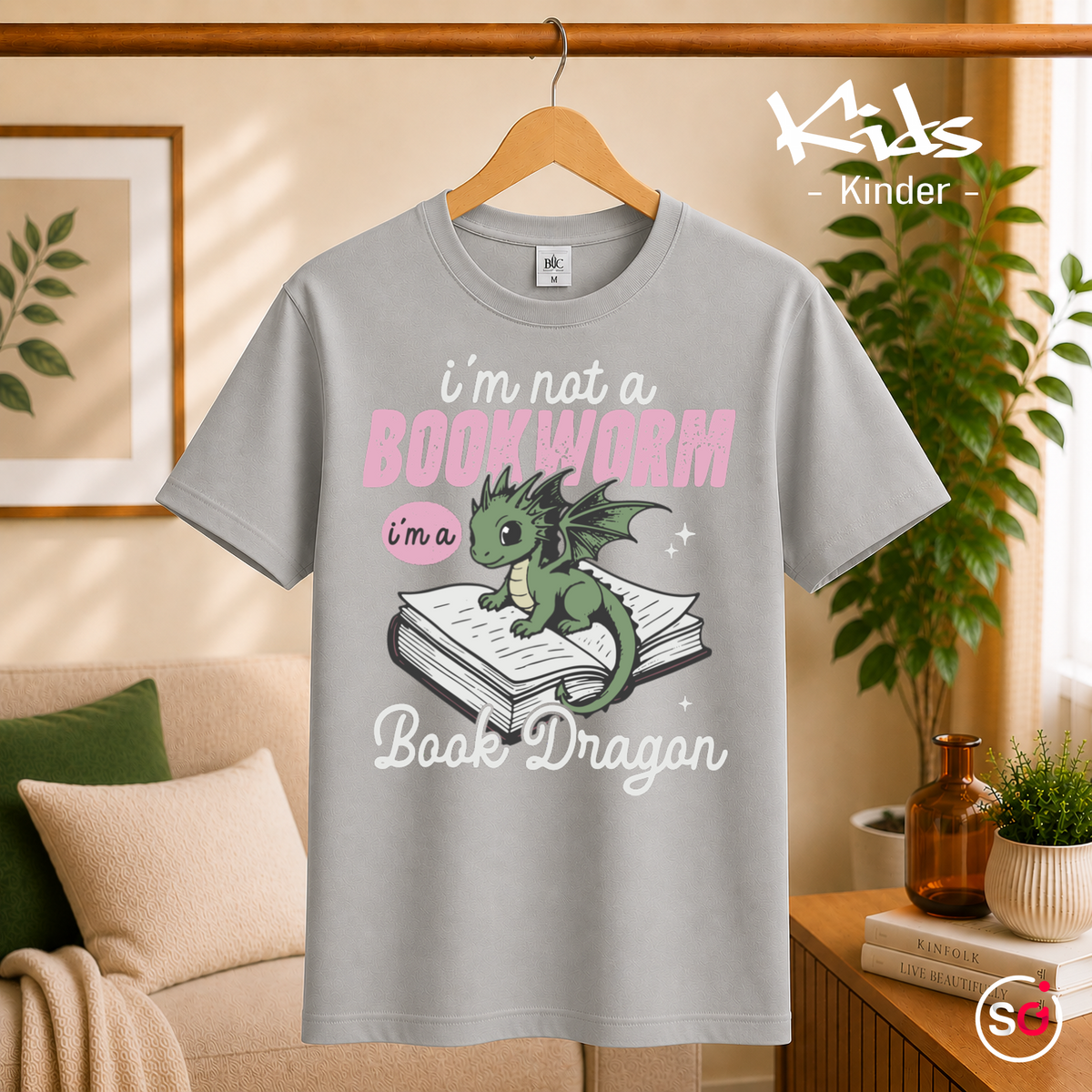 Kinder Grau – Kinder T-Shirt: 'I'm not a Bookworm, I'm a Book Dragon' – Süßer Lesedrachen Motiv